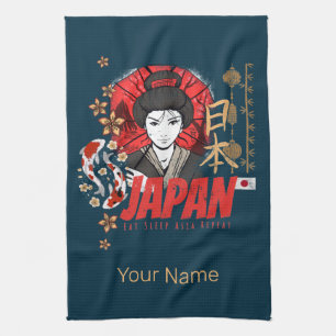 Linge De Cuisine Japon Vintage Geisha avec drapeau Koi et Lotus Sou