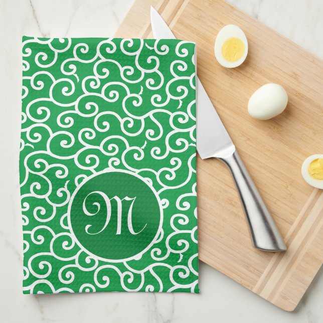 Linge De Cuisine Japonais Karakusa Arabesque Spiral Vine Motif (Quart Plié)