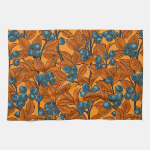 Linge De Cuisine Jardin aux bleuets, bleu et orange