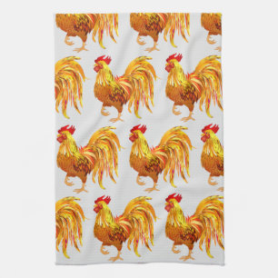 Linge De Cuisine Jardin Chicken Farmer Golden Rooster Motif
