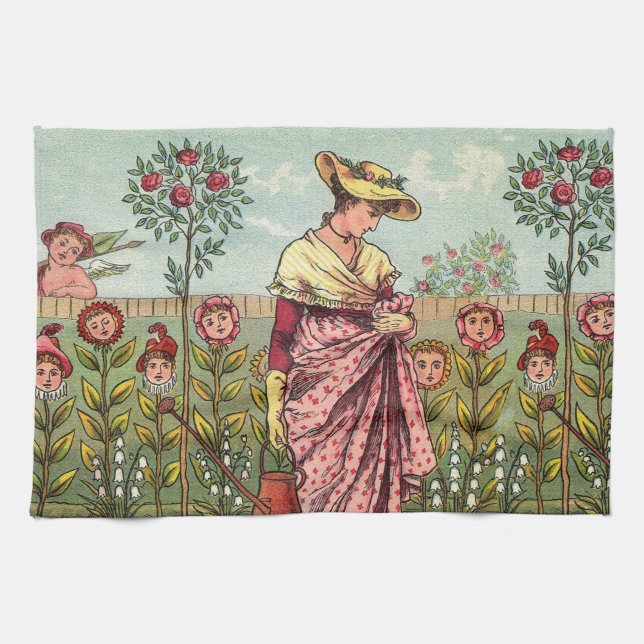 Linge De Cuisine Jardin Cultivation Flower Woman Art Antique (Horizontal)