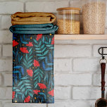 Linge De Cuisine Jardin d'aquarelle magique - turquoise foncé et ro<br><div class="desc">Illustration botanique d'aquarelle motif avec fleurs magiques sur arrière - plan turquoise foncé. Illustration botanique sur les serviettes de cuisine.</div>