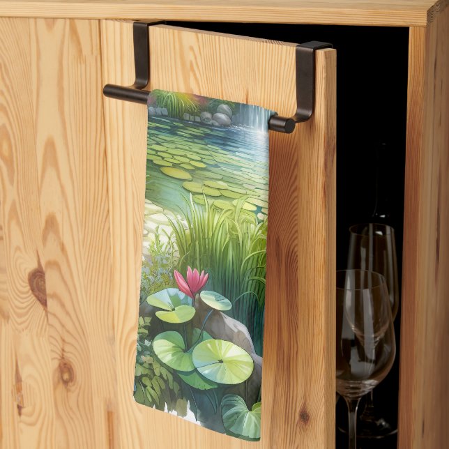 Linge De Cuisine Jardin de cascade enchanté Étang de nénuphars (Pliage en tiers)