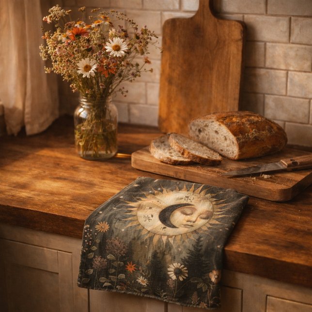 Linge De Cuisine Jardin de fleurs sauvages Boho Céleste Soleil Lune (Créateur téléchargé)