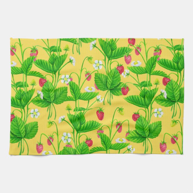 Linge De Cuisine Jardin de fraise sur jaune (Horizontal)