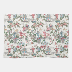 Linge De Cuisine Jardin de pagode en chinoiserie, rose et vert