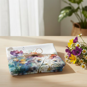 Linge De Cuisine Jardin de rêves : Fleurs aquarelles abstraites