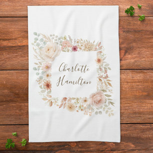 Linge De Cuisine Jardin de roses à l'aquarelle floral nom personnal