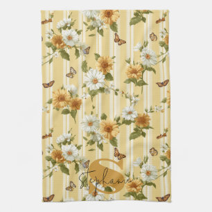 Linge De Cuisine Jardin de tournesols dorés et de papillons à rayur