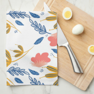 Linge De Cuisine Jardin d'été Bleu Jaune Corail Florales