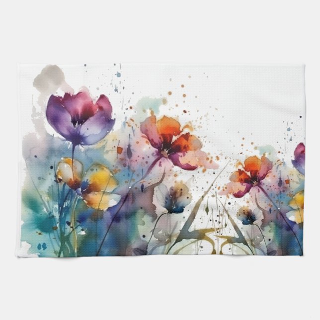Linge De Cuisine Jardin Dreamscape : Fleurs d'aquarelle Abstraites (Horizontal)