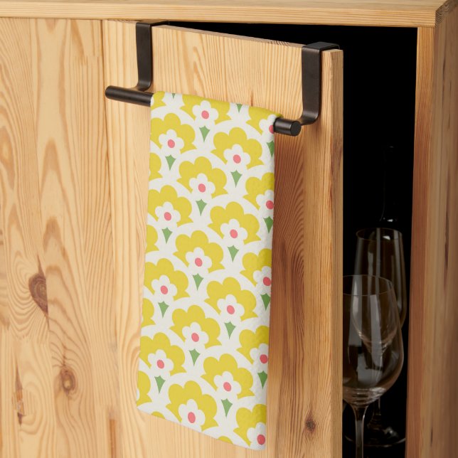 Linge De Cuisine Jardin Fleur Jaune Retro Motif (Pliage en tiers)