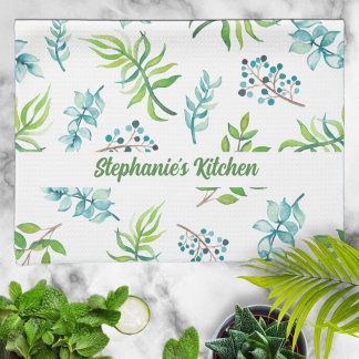 Linge De Cuisine Jardin Floral Aquarelle Personnalisé Joliment