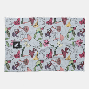 Linge De Cuisine Jardin Floral Coloré Colibri Bleu clair