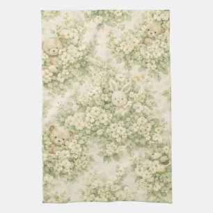 Linge De Cuisine Jardin Floral de Lapin Ours Motif Vert Neutre