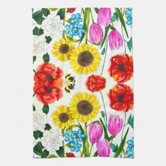 Linge De Cuisine Jardin Floral de Tournesols, Tulipes et Pavots