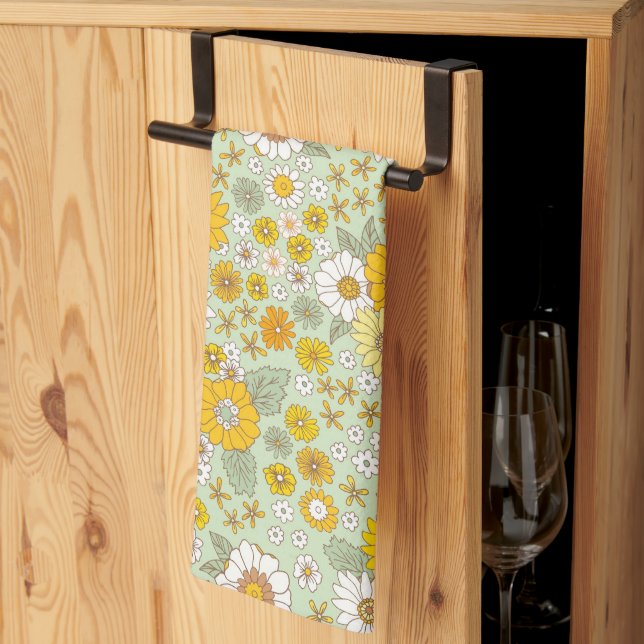 Linge De Cuisine Jardin Floral Jaune Motif (Pliage en tiers)