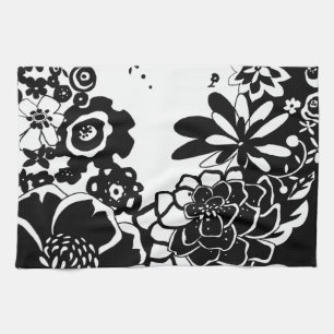 Linge De Cuisine Jardin floral noir et blanc Motif graphique