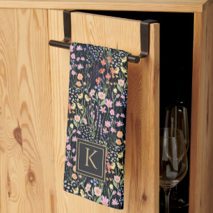 Linge De Cuisine Jardin Monogramme Fond Sombre Fleur de Fleur Sauva