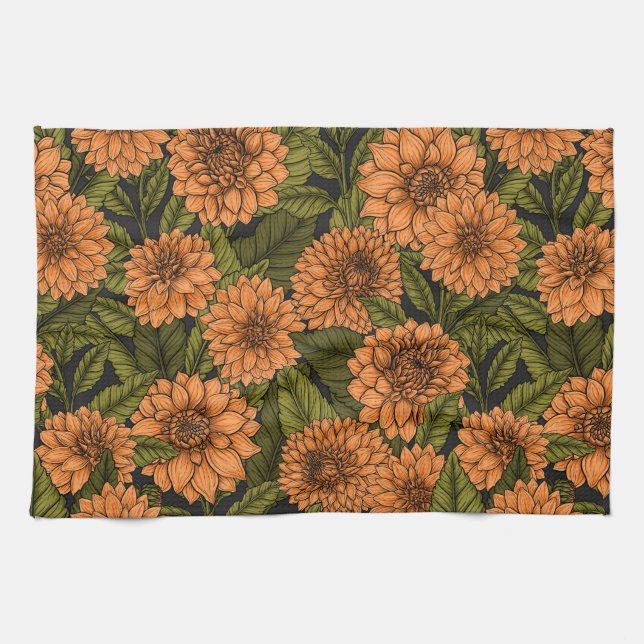 Linge De Cuisine Jardin Orange Dahlia (Horizontal)