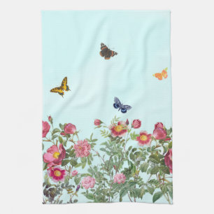 Linge De Cuisine Jardin rose et papillons
