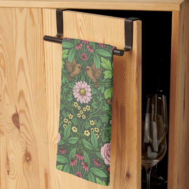 Linge De Cuisine Jardin sauvage en vert (Pliage en tiers)