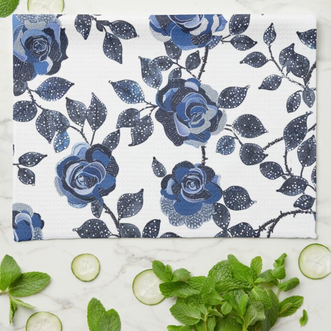 Linge De Cuisine Jardins Floraux Bleus (Plié)
