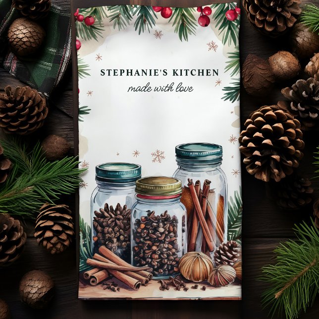 Linge De Cuisine Jars d'épices de vacances Noël personnalisé (Créateur téléchargé)