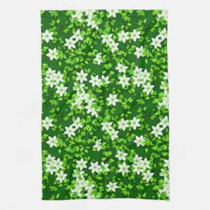 Linge De Cuisine Jasmin Blanc Parmi Les Feuilles Verts