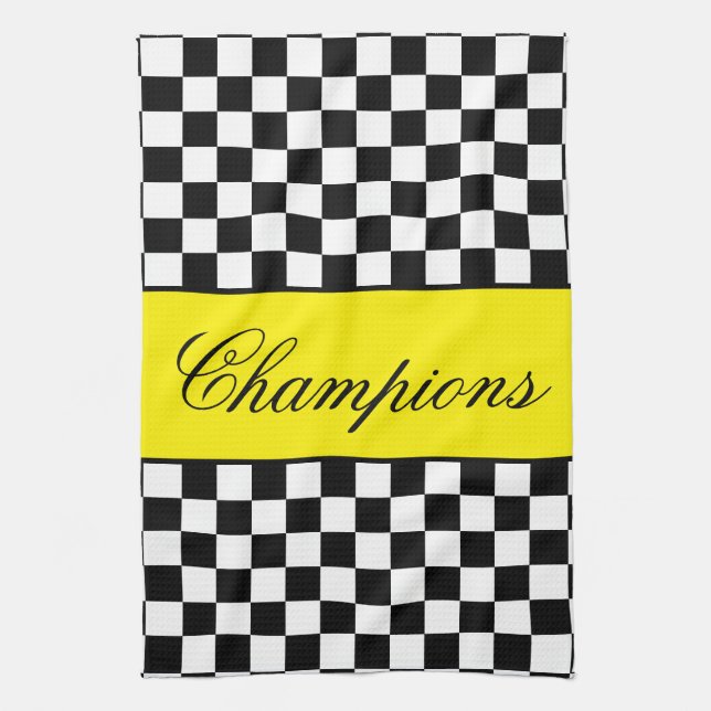 Linge De Cuisine Jaune avec chèque noir et blanc (Vertical)