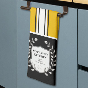 Linge De Cuisine Jaune Blanc Noir Rayures Personnalisées