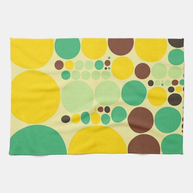 Linge De Cuisine Jaune, Bleu, Brown Motif Pois (Horizontal)
