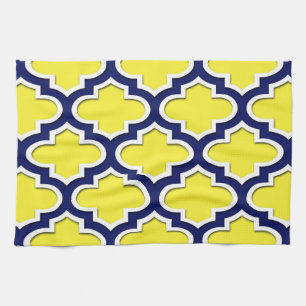 Linge De Cuisine Jaune, Bleu Marine, Lg Quatrefoil Marocain #3DS