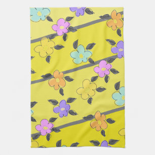 Linge De Cuisine Jaune ensoleillé avec fleurs