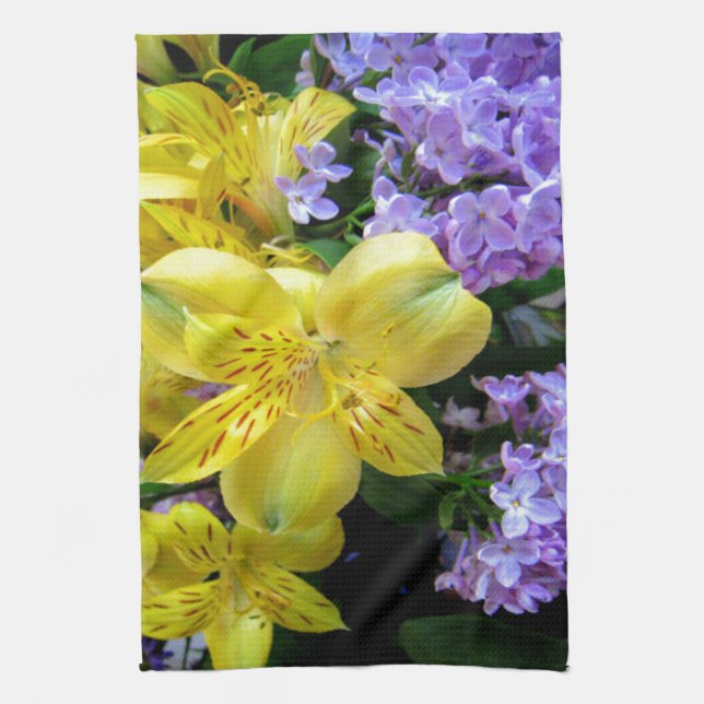 Linge De Cuisine Jaune et Fleurs Lilac Violettes (Vertical)