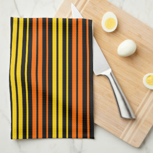 Linge De Cuisine Jaune et orange rayures verticales noires