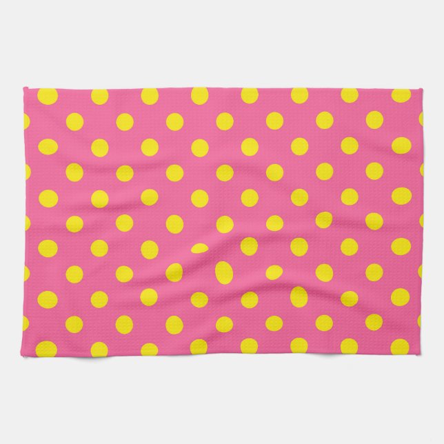 Linge De Cuisine Jaune sur rose Pois Design Motif (Horizontal)