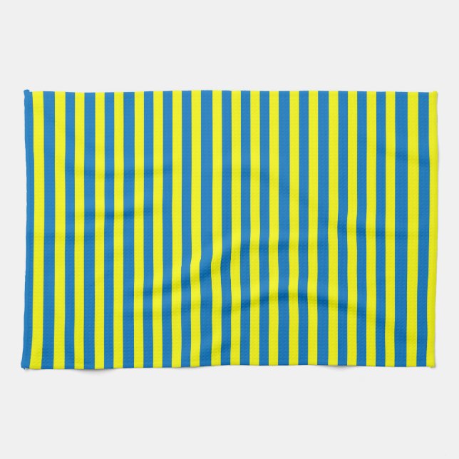 Linge De Cuisine Jaune vif et rayures bleues (Horizontal)