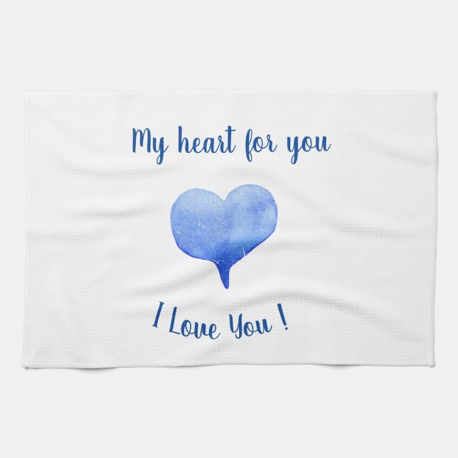 Linge De Cuisine Je t'aime Coeur Bleu mignon Saint Valentin (Horizontal)