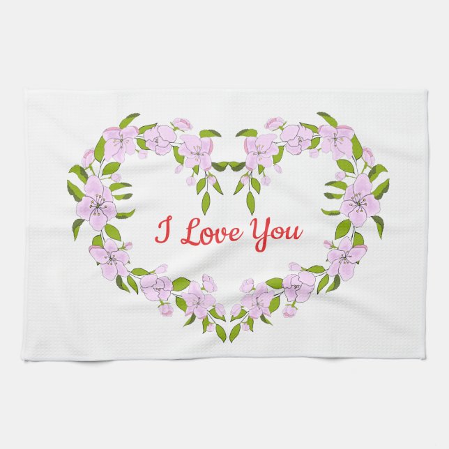 Linge De Cuisine Je t'aime Fleurs mignonnes (Horizontal)