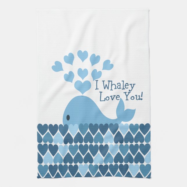 Linge De Cuisine Je T'Aime Whaley ! Bleu (Vertical)