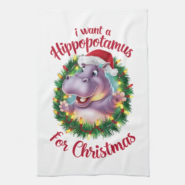 Linge De Cuisine Je Veux Un Hippopotame Pour Noël Hippo De Noël (Vertical)