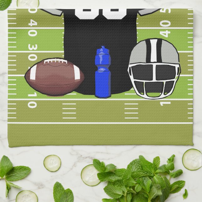 Linge De Cuisine Jersey de football noir et gris sur le terrain (Plié)