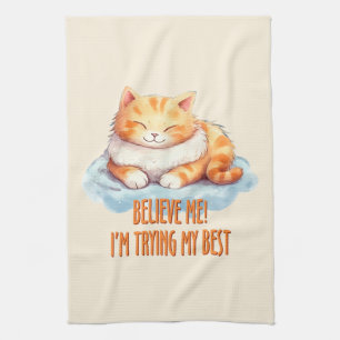 Linge De Cuisine J'essaie mon meilleur chat orange mou