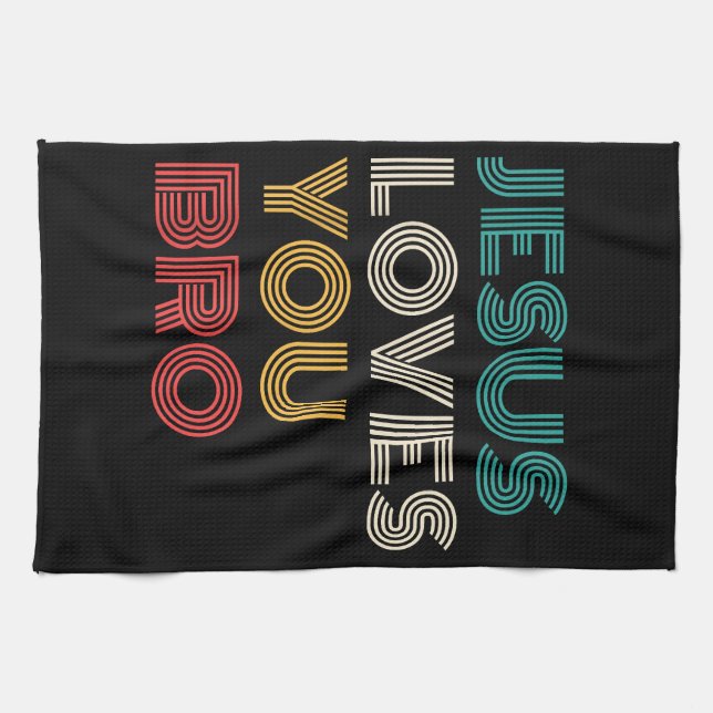 Linge De Cuisine Jésus Vous Aime Bro, Drôle Foi Chrétienne Rétro (Horizontal)