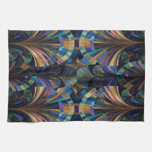 Linge De Cuisine Jewel Tone Peacock Blue Purple Gold Art Deco (Horizontal)