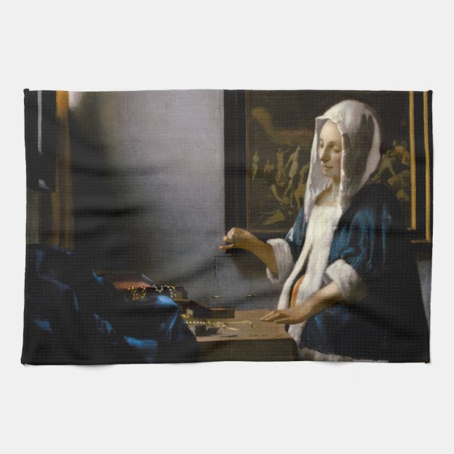Linge De Cuisine Johannes Vermeer - Femme tenant un équilibre (Horizontal)