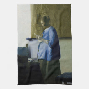Linge De Cuisine Johannes Vermeer - Une femme en bleu lisant une le