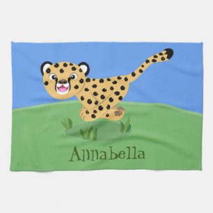 Linge De Cuisine Joli bébé guépard en cours de dessin animé illustr