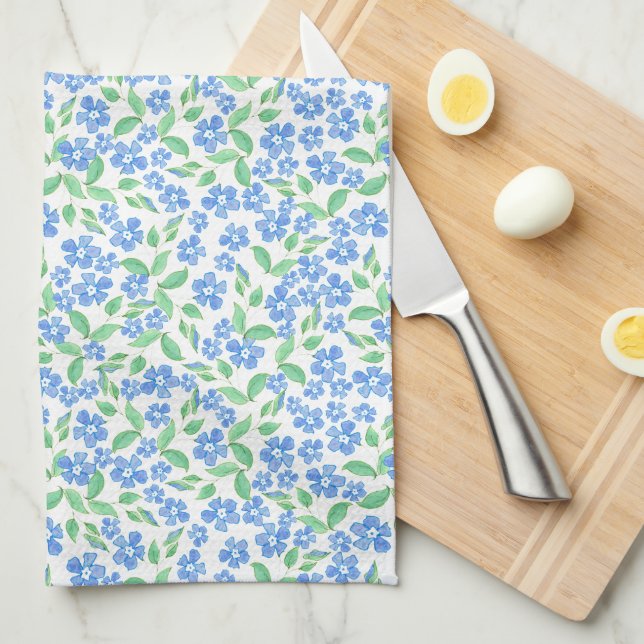 Linge De Cuisine Joli bleu bleu bleu vert blanc persil Fleurs (Quart Plié)